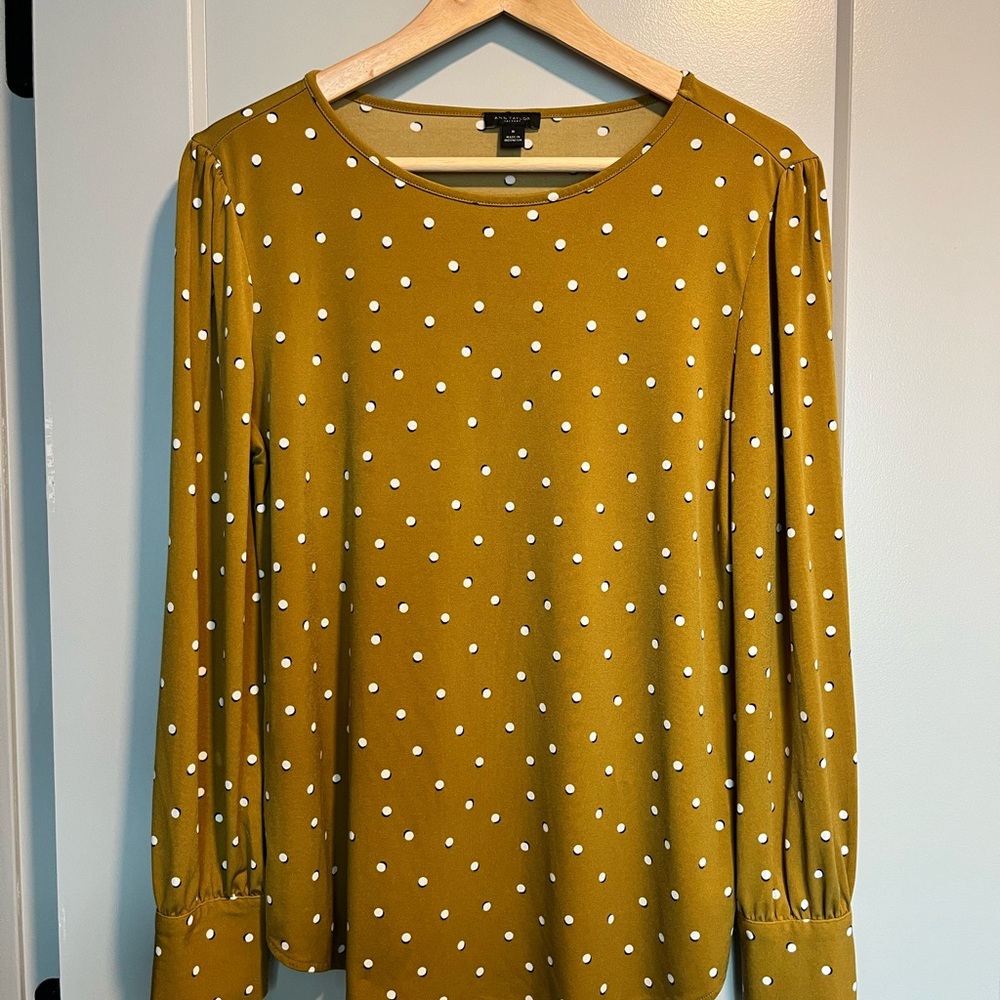 Ann Taylor Mustard Polka Dot Blouse